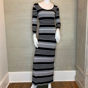 Black/white striped maxi dress. Long sleeved